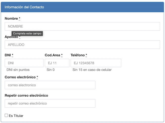 Formulario de registro del portal VTV Buenos Aires